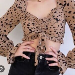 Bailey Rose Stylish Tan and Black Women's Crop Top Tie back Size Medium NWT